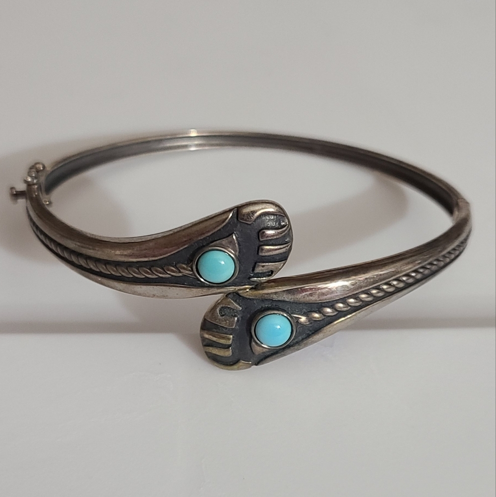 Vintage Sterling Silver Native Navajo Style Bear Claw Bracelet Turquoise 925